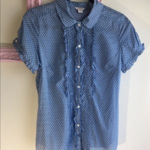 American Eagle blouse, front buttons ruffles, GUC